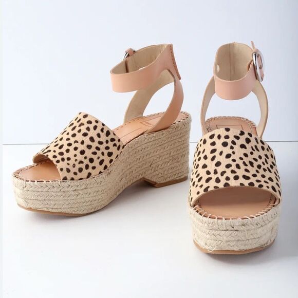 Dolce Vita Lesly Leopard Calf Hair Espadrille Wedges Size 9 - Picture 1 of 17